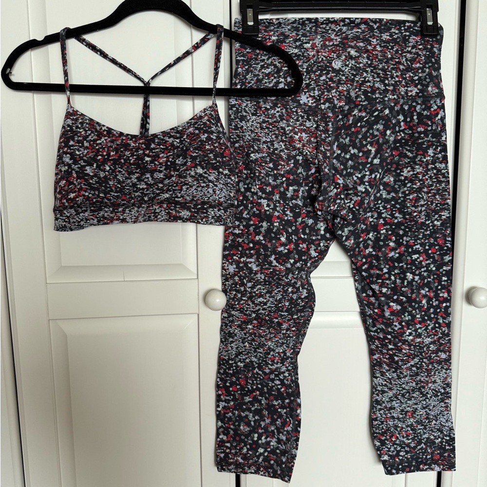 Lululemon Splatter Print Sports Bra and Leggings Set